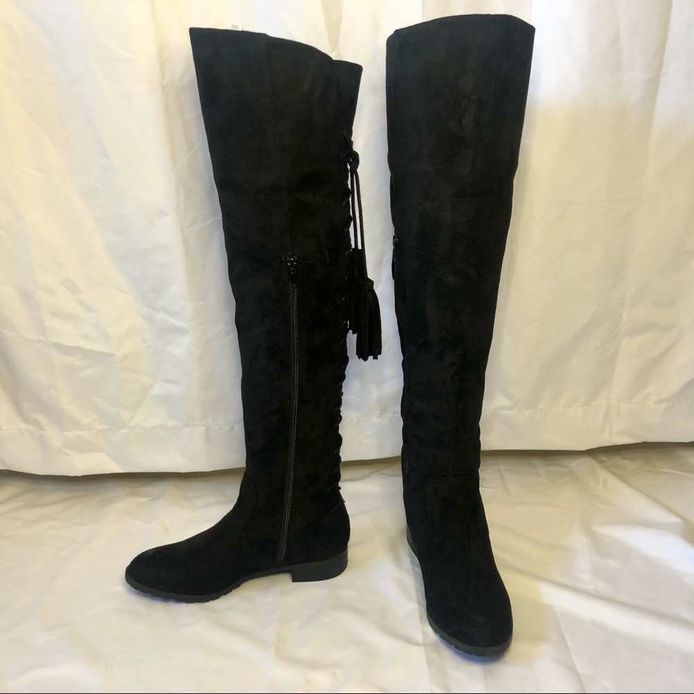 Topshop - Black, Laced-Up Over-the-Knee Boots